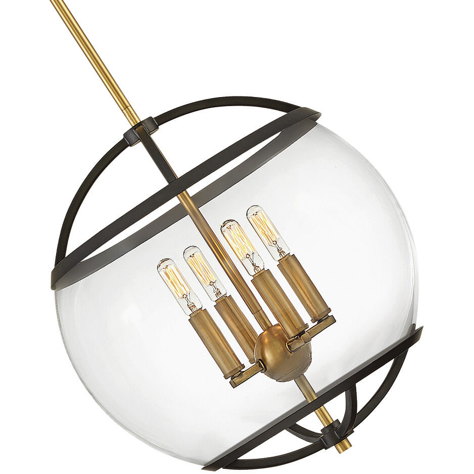 Calvin 4 Light 15 inch Black with Heritage Brass Indoor Pendant Ceiling Light