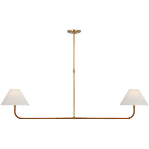 Chapman & Myers Basden LED 63 inch Antique-Burnished Brass and Natural Rattan Linear Chandelier Ceiling Light, Extra Large