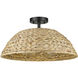 Rue 3 Light 18.75 inch Matte Black Semi-Flush Mount Ceiling Light in Woven Sweet Grass