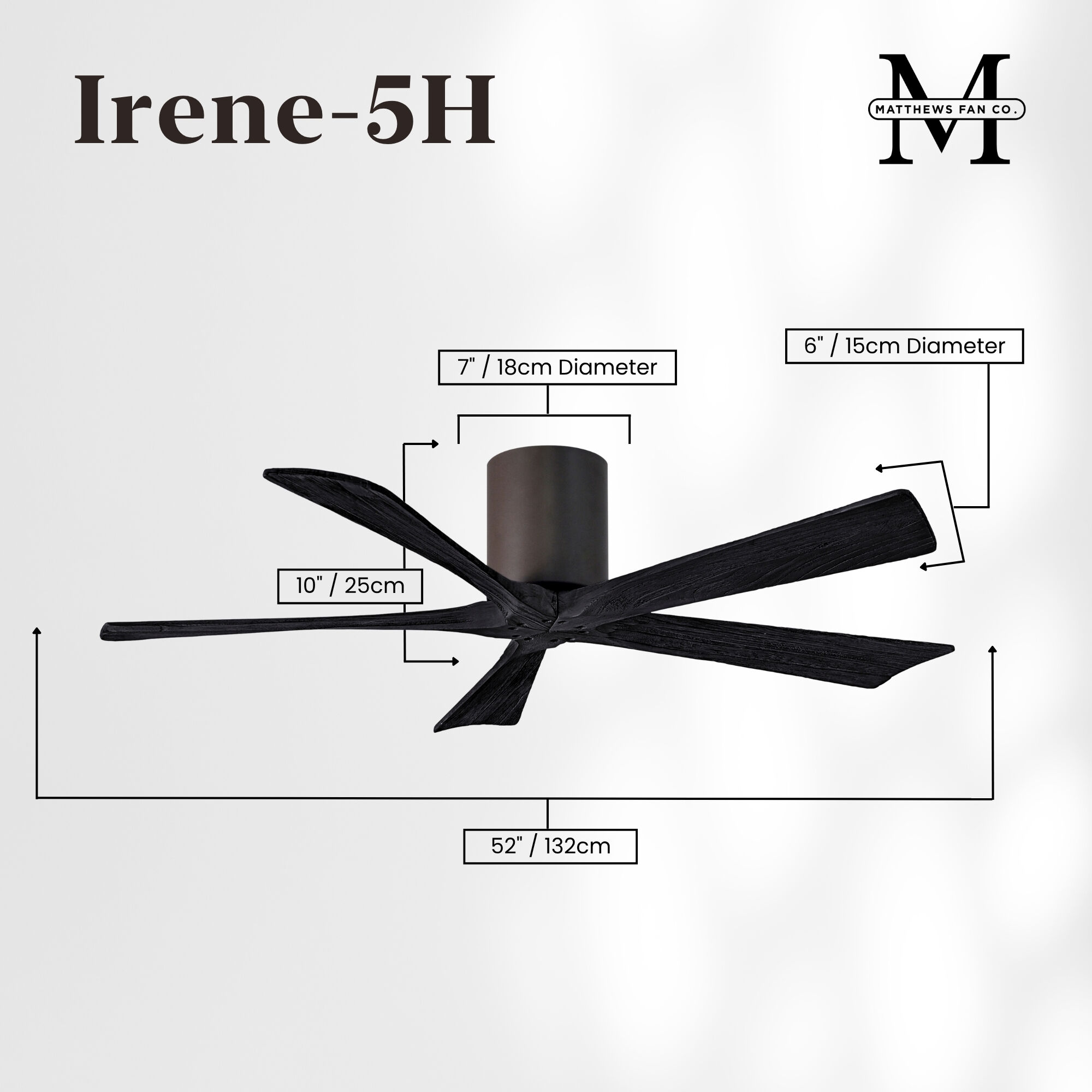 Atlas Irene-5H 52 inch Textured Bronze with Matte Black Blades Flush Mount Paddle Fan, Flush Mounted
