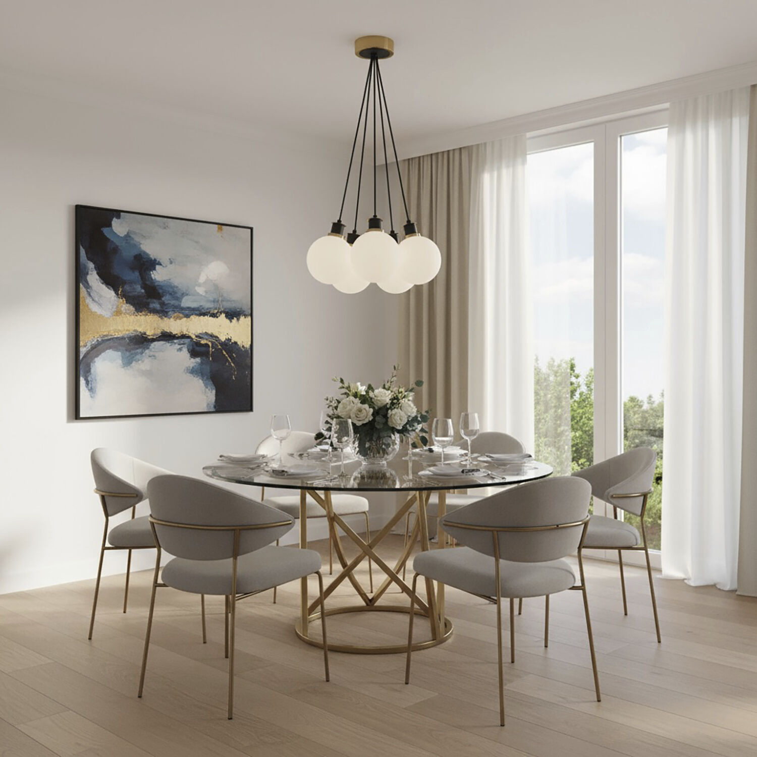 Gem LED 18 inch Black and Brushed Brass Chandelier Ceiling Light in White