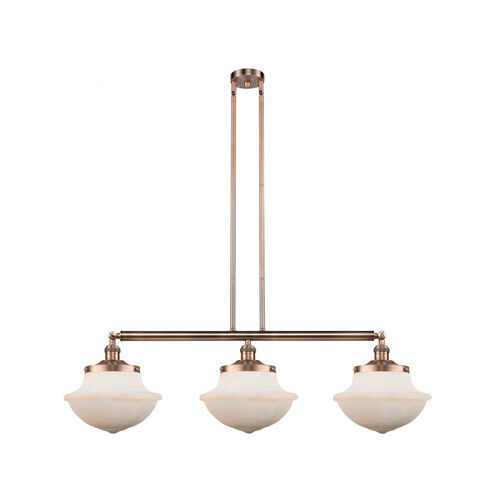 Franklin Restoration Large Oxford 3 Light 42 inch Antique Copper Island Light Ceiling Light in Matte White Glass, Franklin Restoration