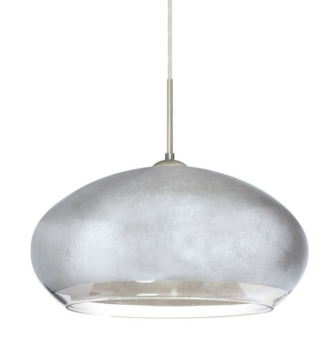 Brio 1 Light Satin Nickel Pendant Ceiling Light in Silver Foil Glass, Halogen