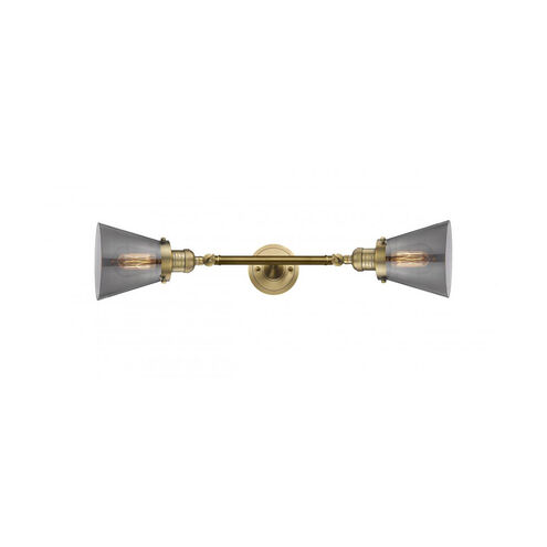 Franklin Restoration Small Cone 2 Light 6 inch Brushed Brass Bath Vanity Light Wall Light in Plated Smoke Glass, Franklin Restoration