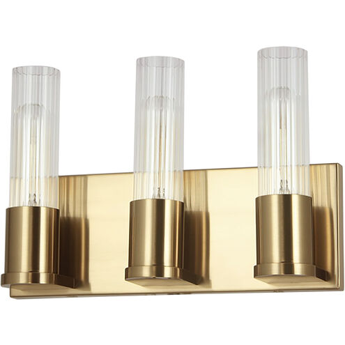 Tube 3 Light 12.75 inch Aged Brass Vanity Light Wall Light