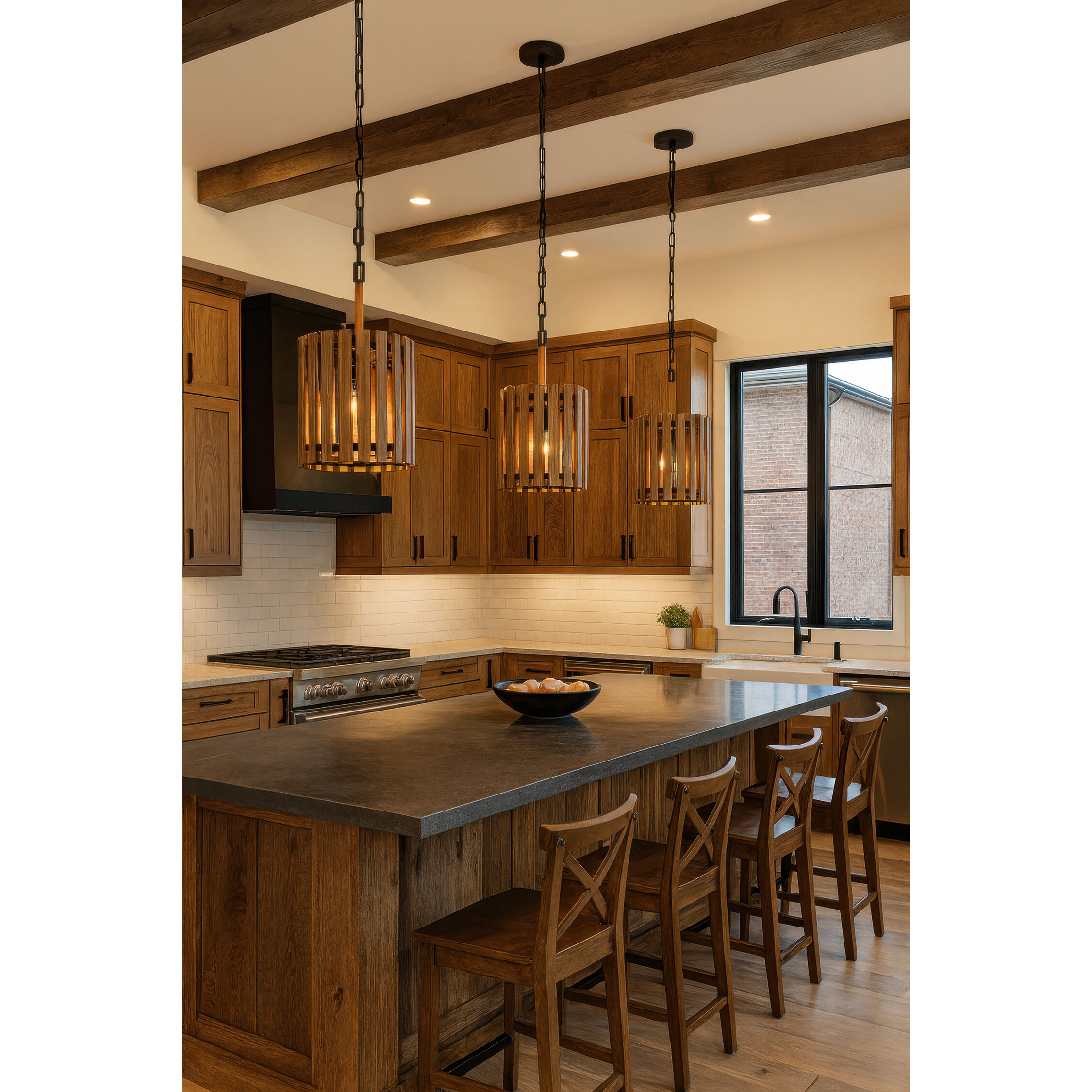 Suratto 2 Light 12 inch Matte Black and Medium Walnut Pendant Ceiling Light in Matte Black/Medium Walnut