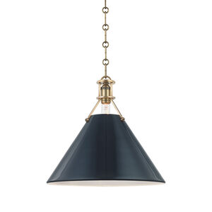 Painted No.2 1 Light 16 inch Aged Brass Pendant Ceiling Light in Aged Brass/Darkest Blue