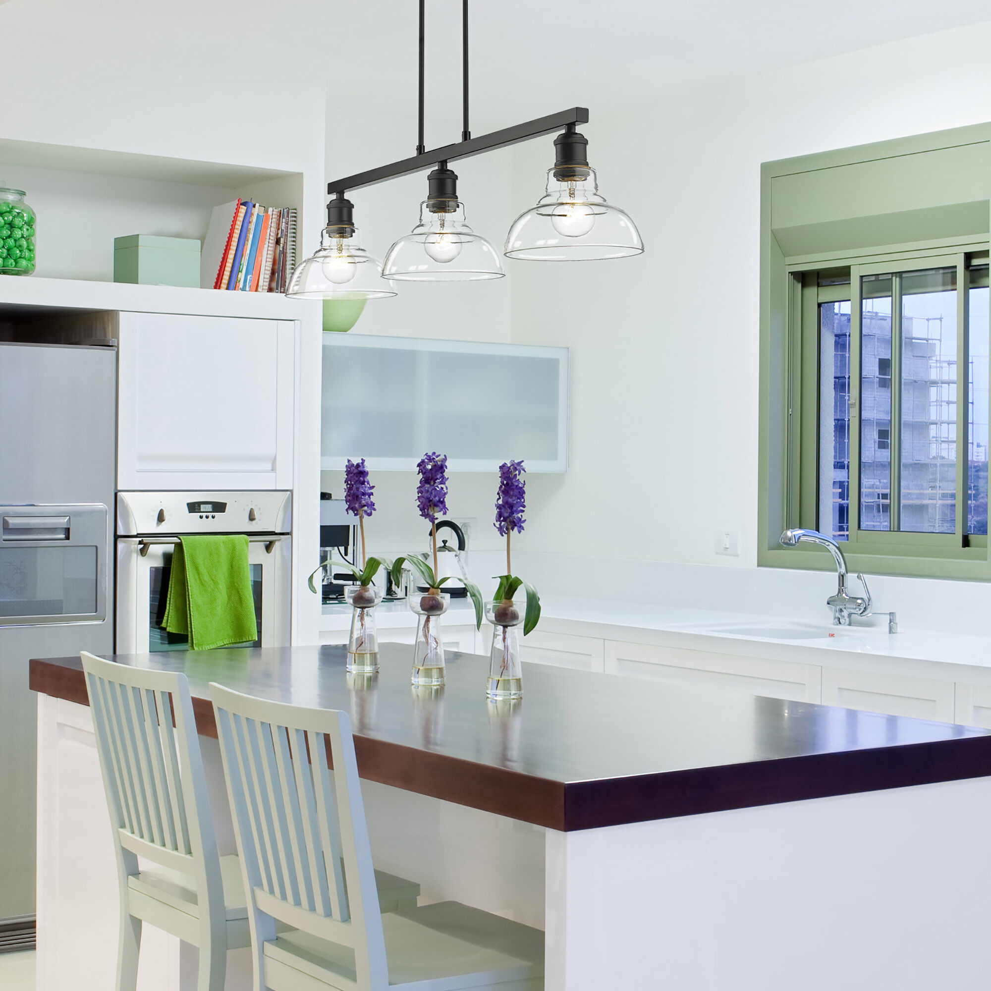 Yep Carver Island Light Ceiling Light in Matte Black, Clear Glass