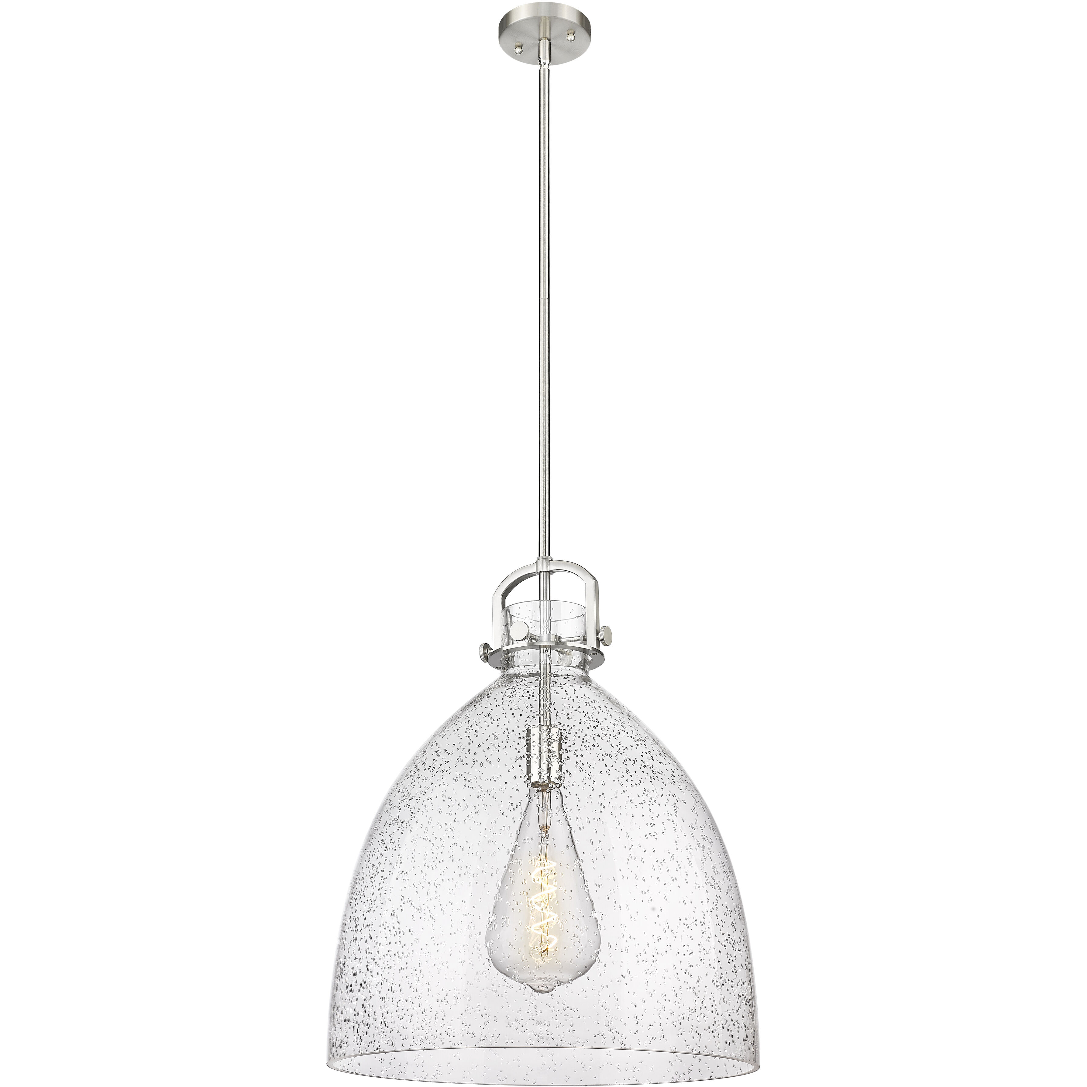 Newton Bell 1 Light 18 inch Satin Nickel Pendant Ceiling Light in Seedy Glass