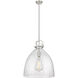 Newton Bell 1 Light 18 inch Satin Nickel Pendant Ceiling Light in Seedy Glass