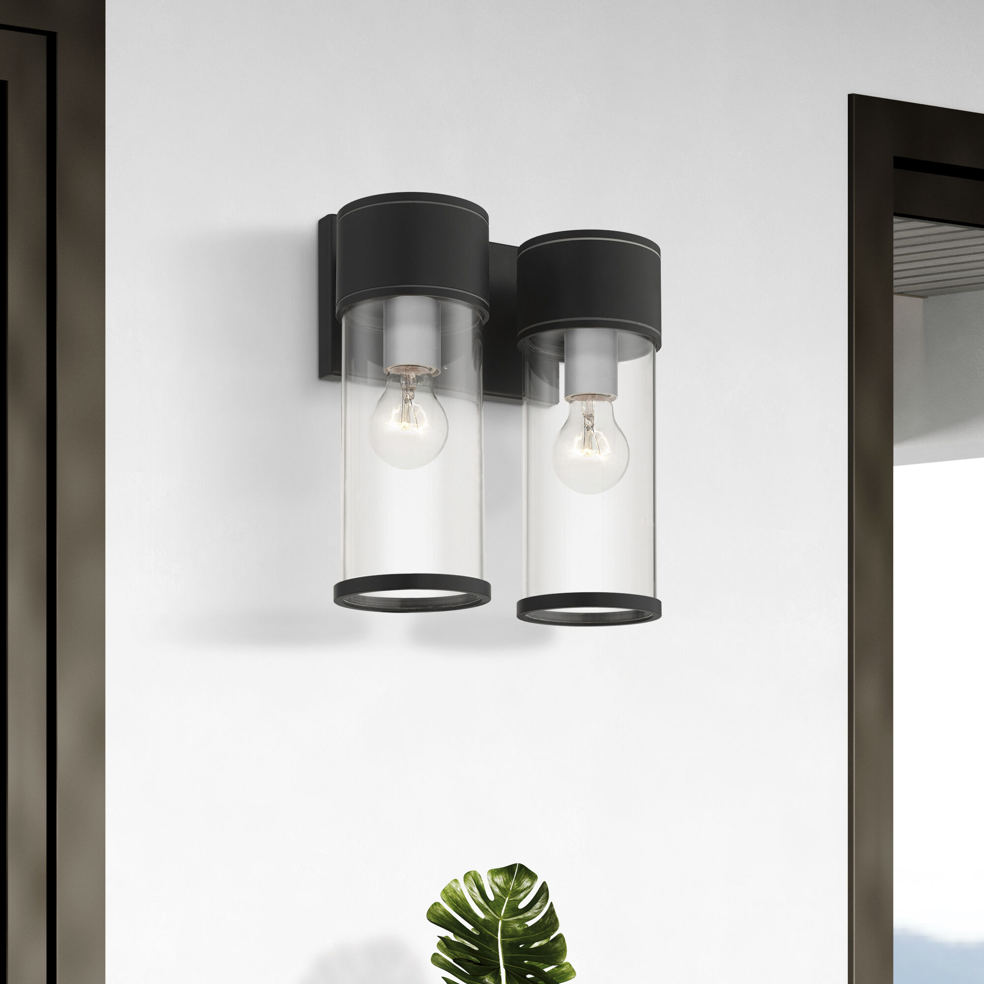 Atlantic 2 Light 10.25 inch Textured Black with Antique Silver Finish Accents Outdoor Large Wall Lantern Wall Light