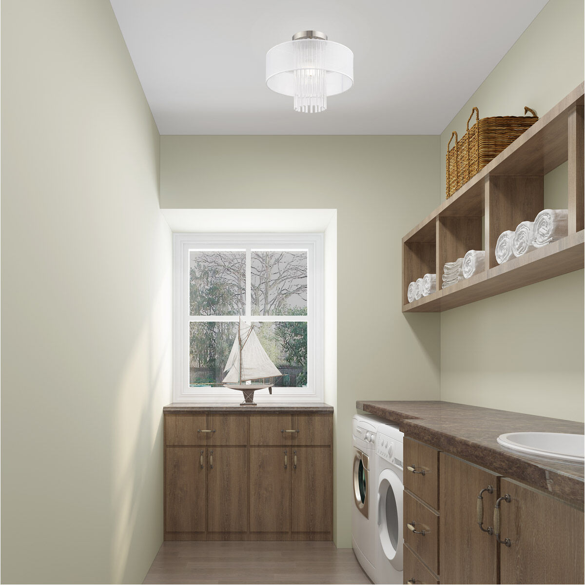 Alexis 1 Light 15 inch Brushed Nickel Semi-Flush Mount Ceiling Light