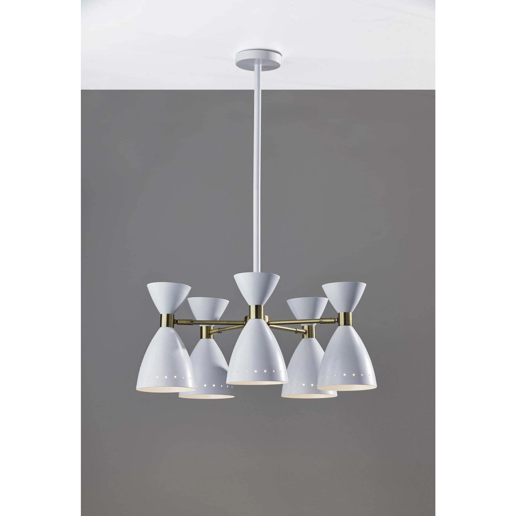 Oscar 5 Light 34 inch White with Antique Brass 5-Head Pendant Ceiling Light