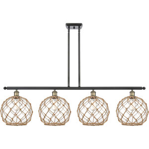Ballston Large Farmhouse Rope 4 Light 48 inch Black Antique Brass Island Light Ceiling Light in Clear Glass with Brown Rope, Ballston
