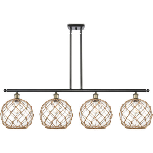 Ballston Large Farmhouse Rope 4 Light 48 inch Black Antique Brass Island Light Ceiling Light in Clear Glass with Brown Rope, Ballston