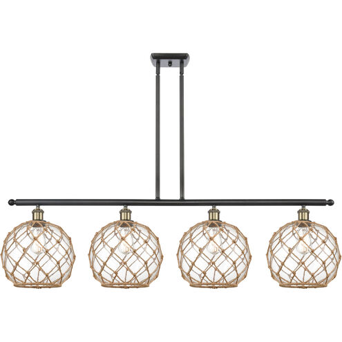 Ballston Large Farmhouse Rope 4 Light 48 inch Black Antique Brass Island Light Ceiling Light in Clear Glass with Brown Rope, Ballston