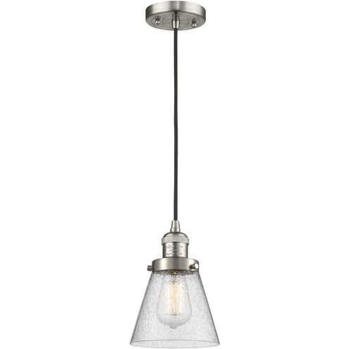 Franklin Restoration Cone 1 Light 6 inch Brushed Satin Nickel Mini Pendant Ceiling Light in Incandescent, Seedy, Franklin Restoration