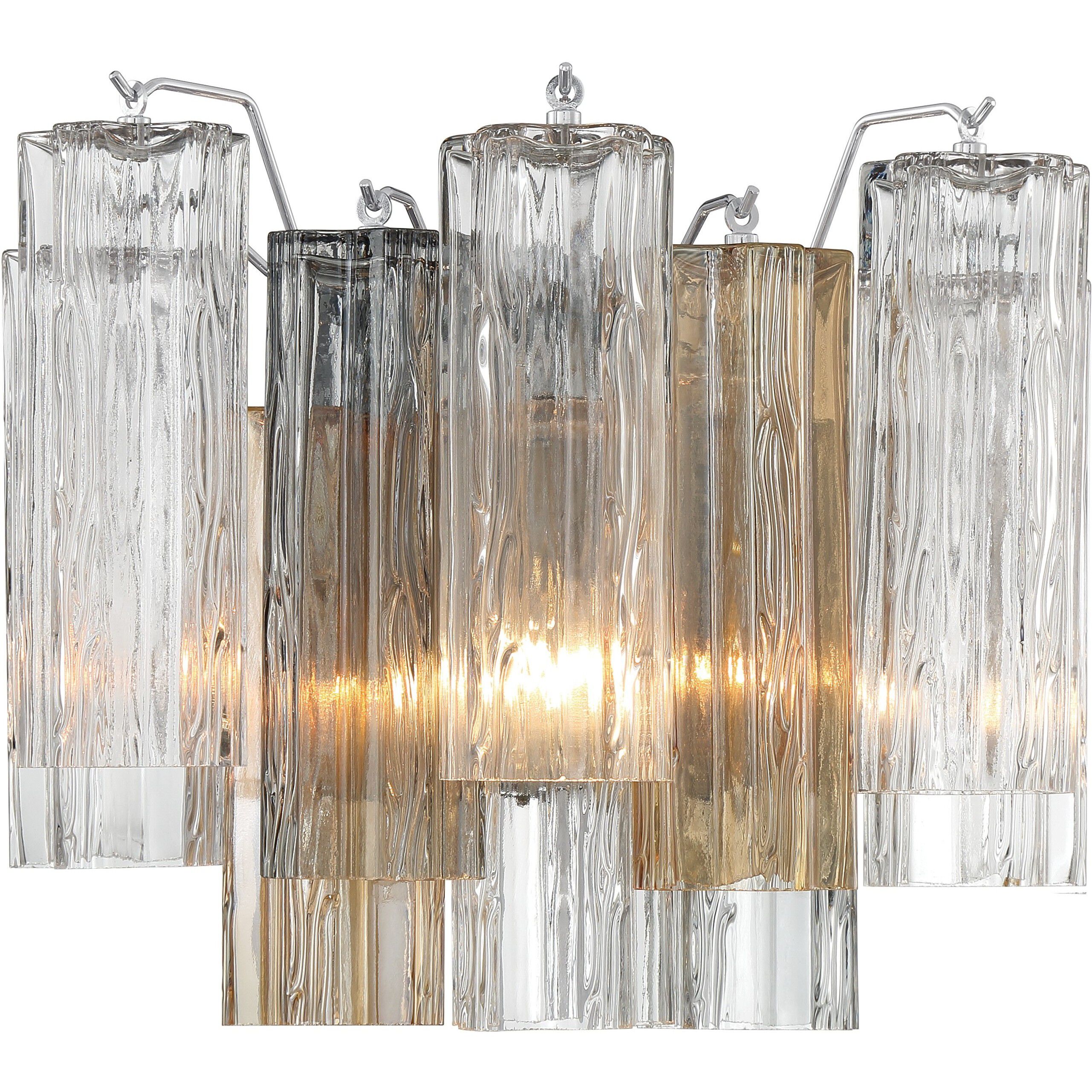 Addis Bath Wall Light in Polished Chrome, Tronchi Glass Autumn