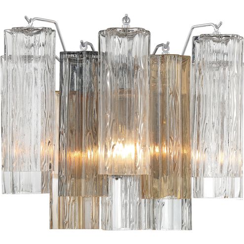 Addis Sconce Wall Light in Polished Chrome, Tronchi Glass Autumn