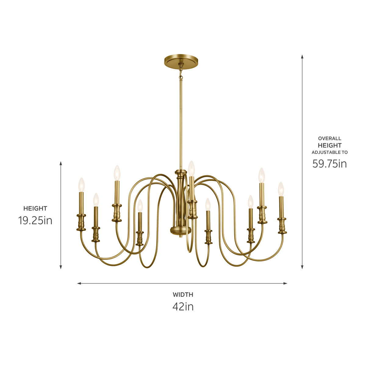 Homestead Karthe 9 Light 42 inch Natural Brass Chandelier Ceiling Light, Karthe