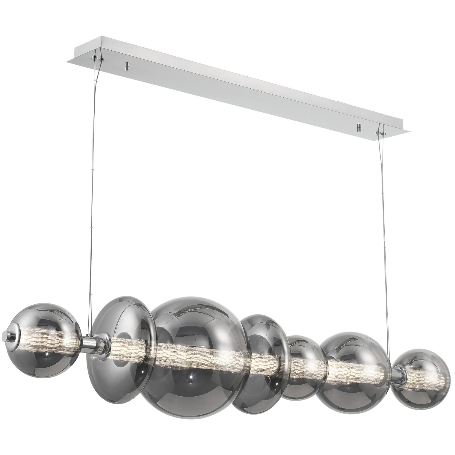 Atomo Linear Chandelier Ceiling Light in Chrome, Smoke