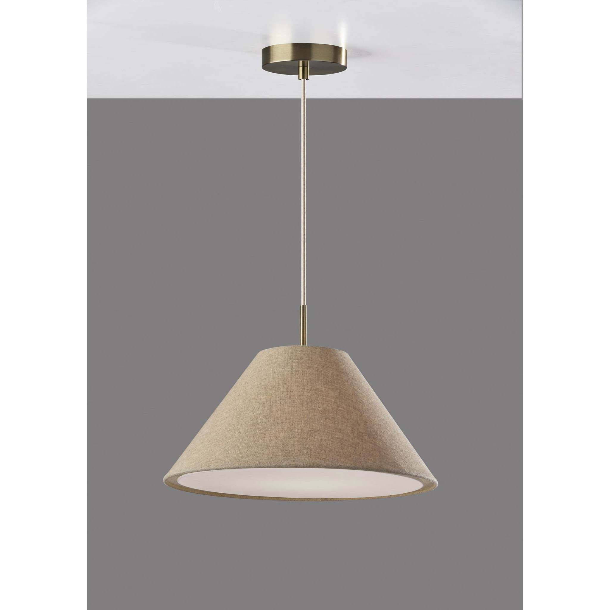 Hadley 18 inch Light Brown Textured Fabric and Antique Brass Pendant Ceiling Light
