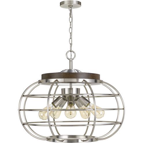 Liberty 5 Light 25 inch Brushed Steel with Wood Chandelier Ceiling Light