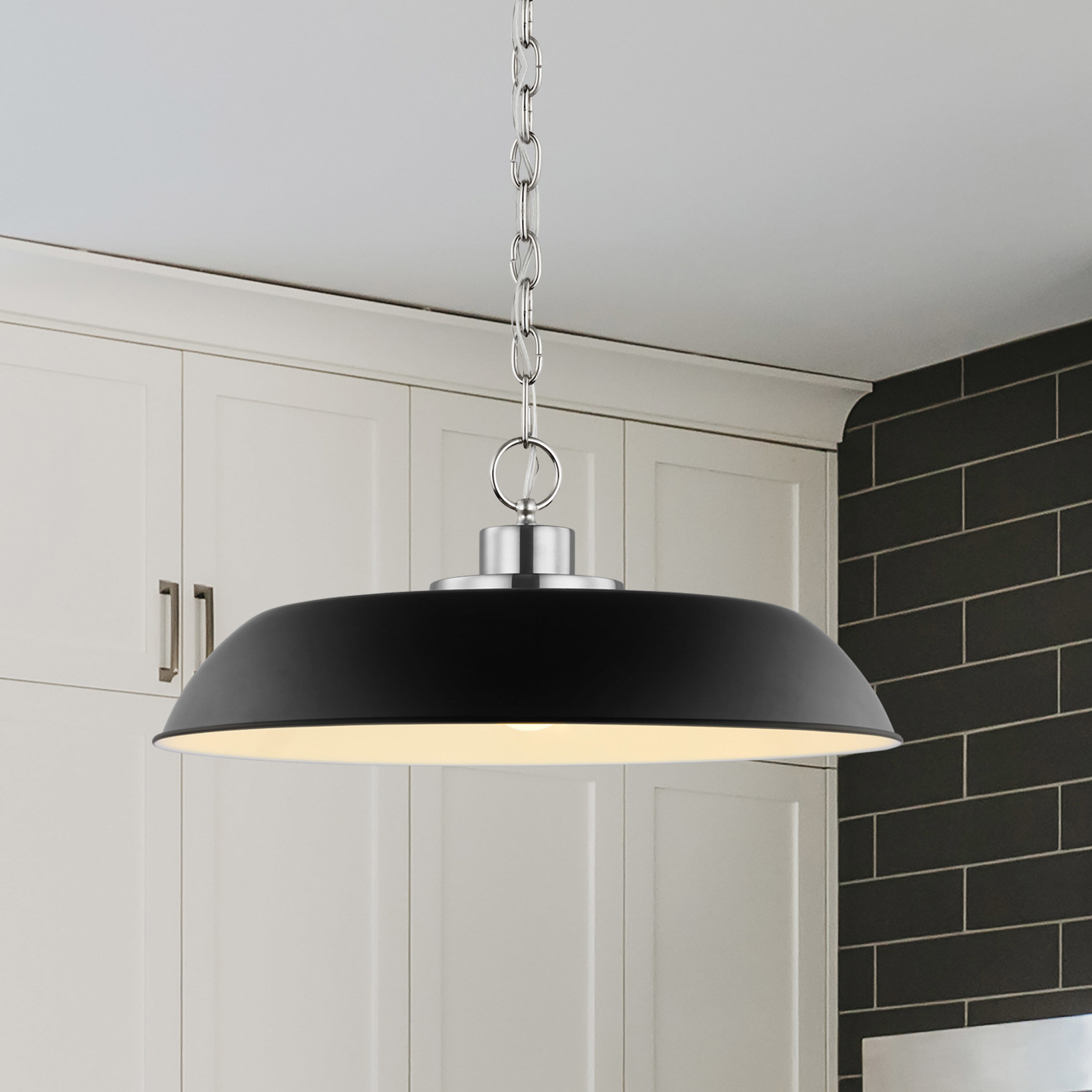 Colony 1 Light 20 inch Matte Black/Polished Nickel Pendant Ceiling Light