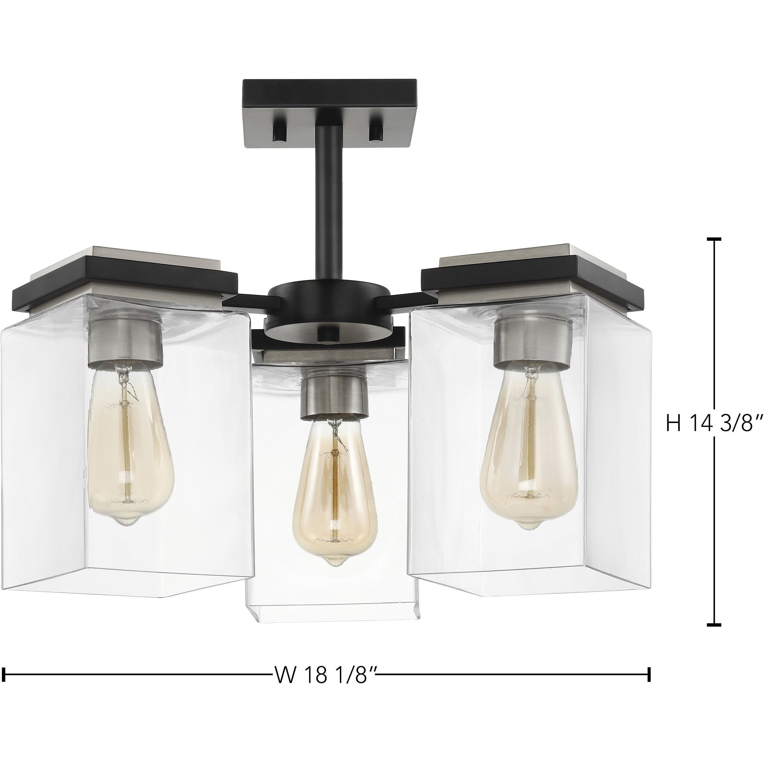 Crossroads 3 Light 18.13 inch Matte Black Semi Flush Ceiling Light