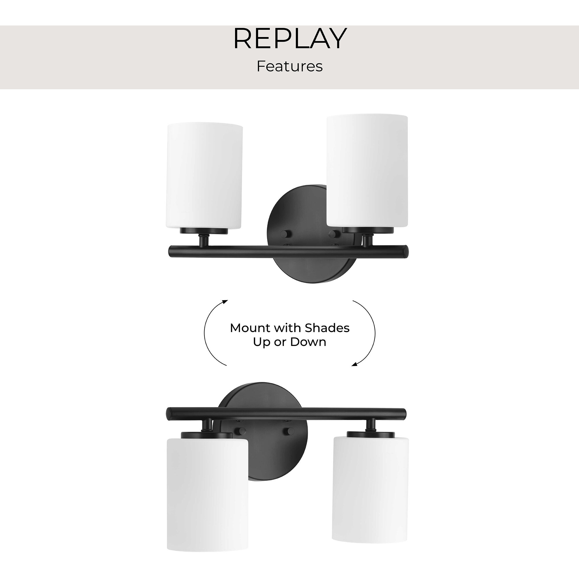 Replay 2 Light 13 inch Black Bath Vanity Wall Light