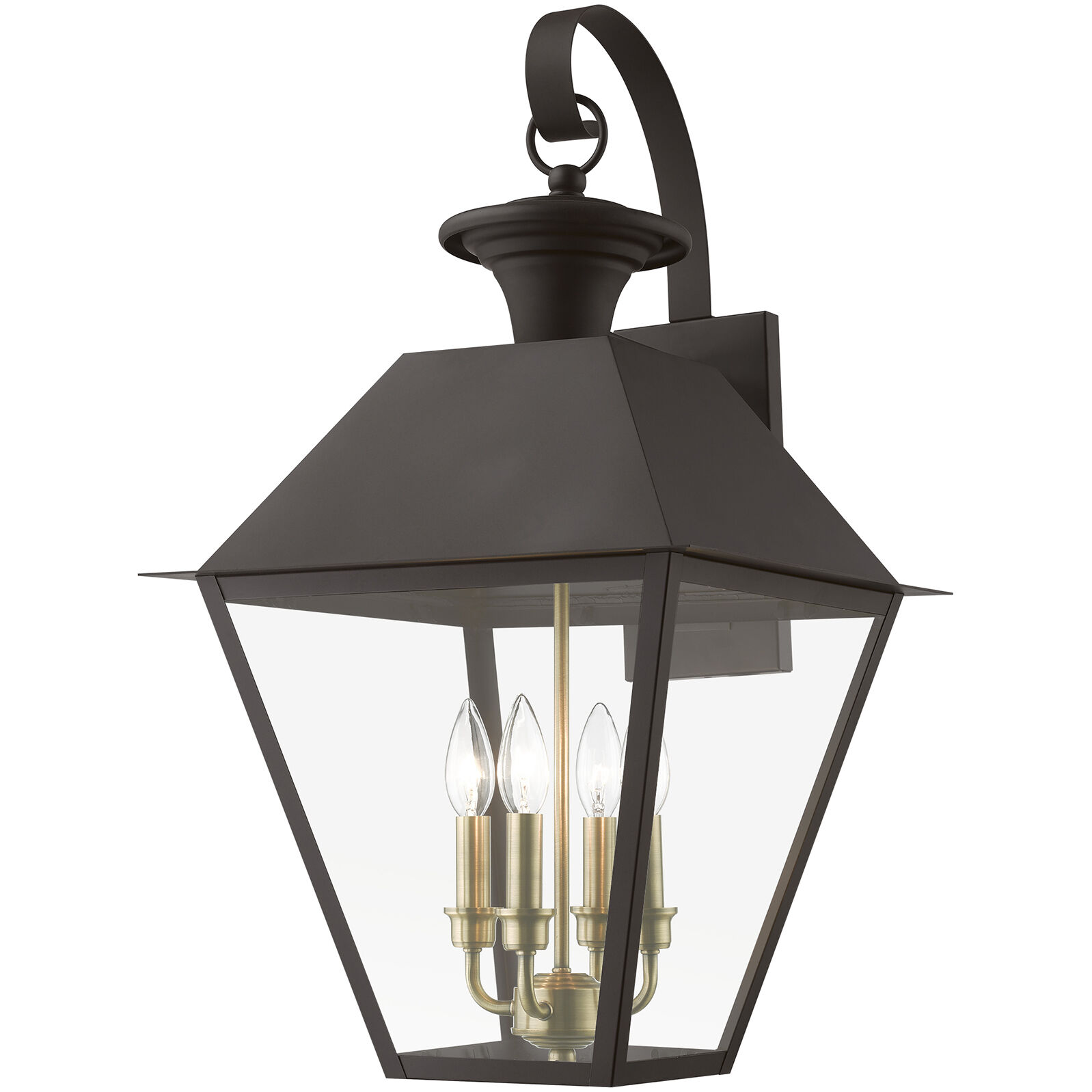 Wentworth 4 Light 28 inch Bronze with Antique Brass Finish Cluster Outdoor Extra Wall Lantern, Extra Large