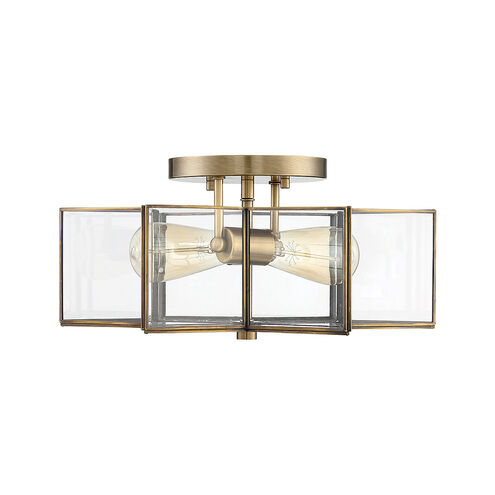 Modern 2 Light 16 inch Natural Brass Semi-Flush Ceiling Light