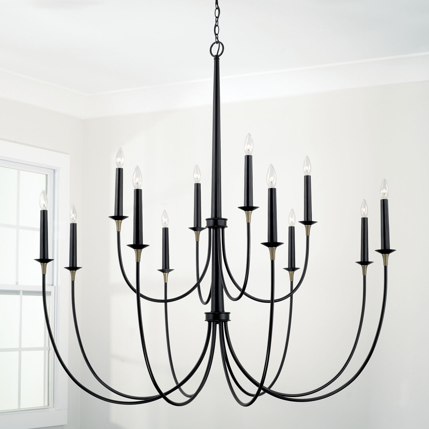 Amara 12 Light 54 inch Matte Black with Brass Chandelier Ceiling Light 