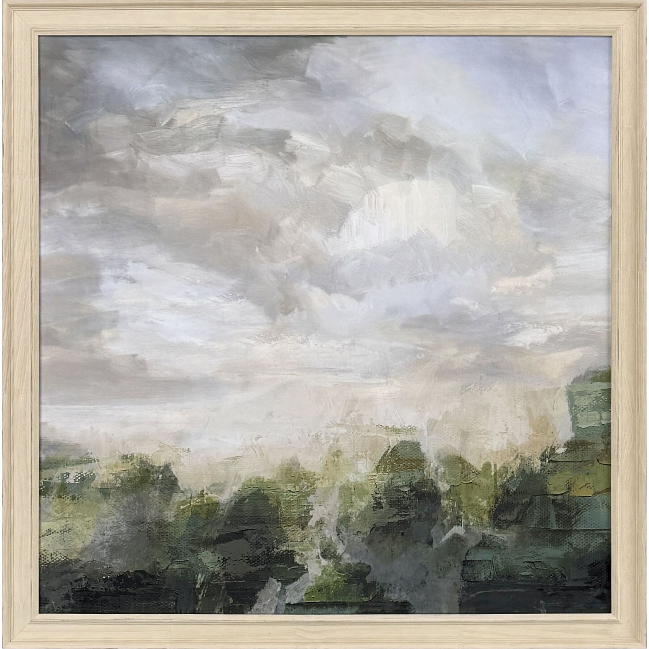 Calm Reflection Green and Beige and Gray Framed Art