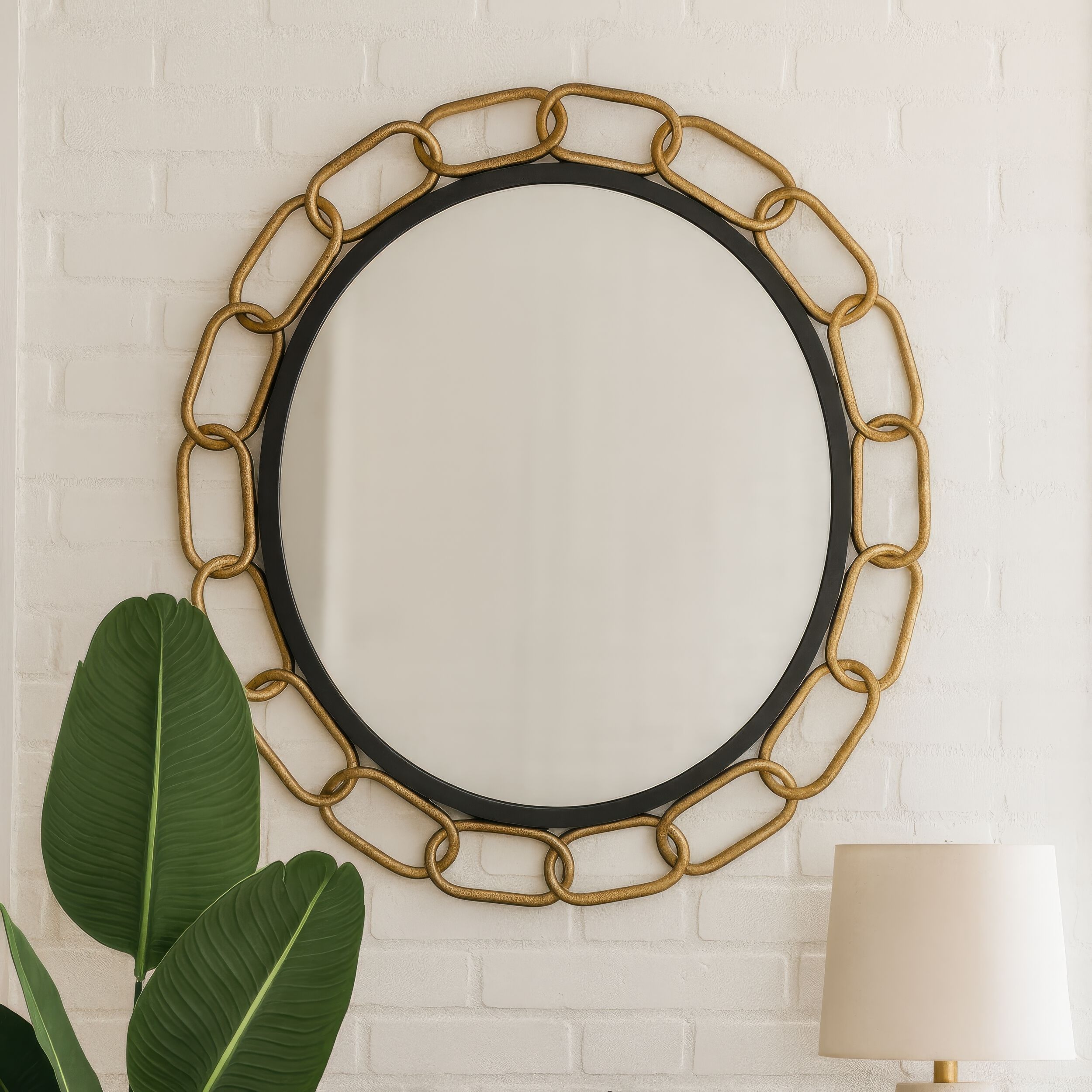 Chains of Love 30 X 30 inch Matte Black and Textured Gold Wall Mirror