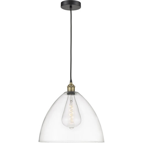 Edison Dome 1 Light 16 inch Black Antique Brass Pendant Ceiling Light in Clear Glass