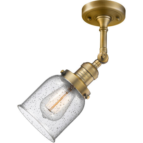 Franklin Restoration Small Bell LED 5 inch Brushed Brass Sconce Wall Light in Seedy Glass, Franklin Restoration