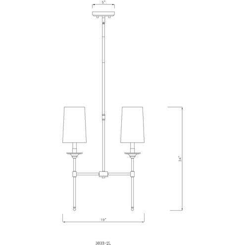 Emily 2 Light 19 inch Rubbed Brass Linear Chandelier Ceiling Light
