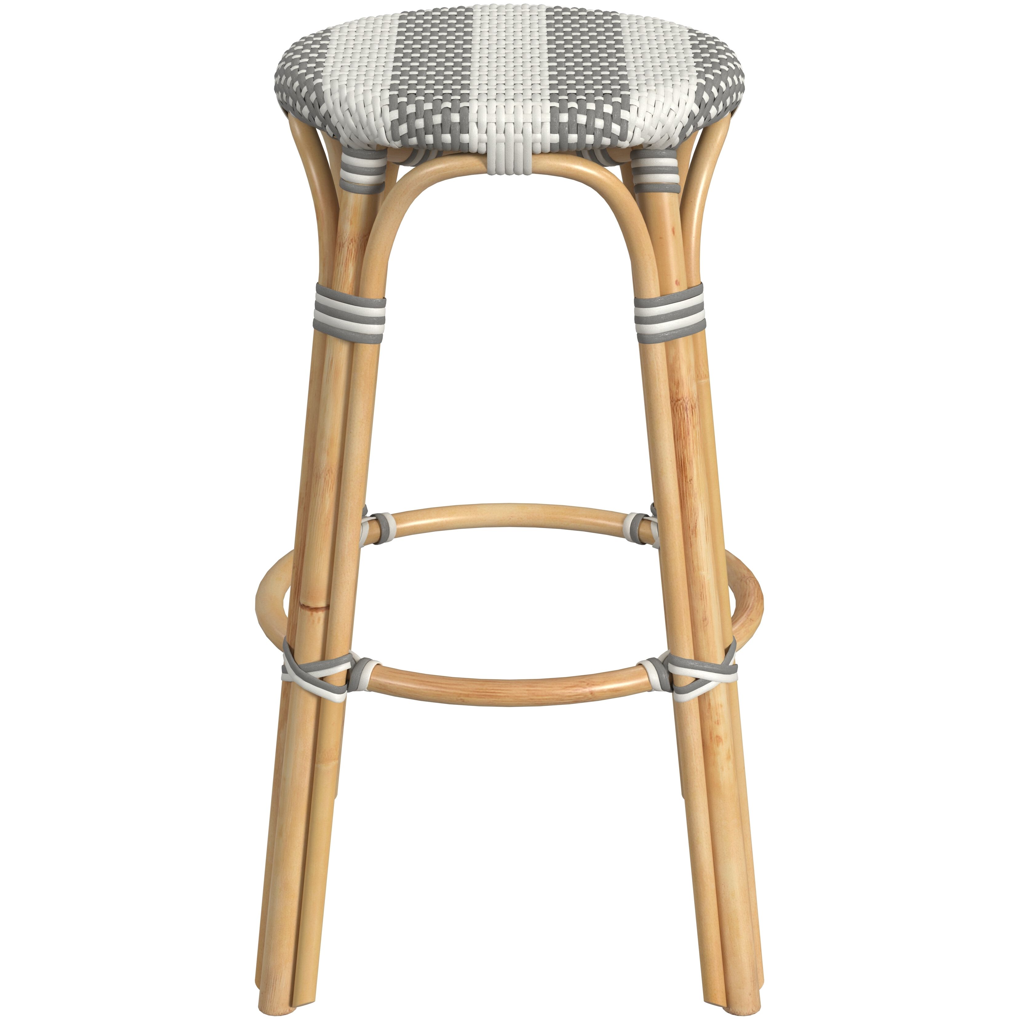 Tobias Round Rattan 30" Bar Stool in Gray and White Stripe