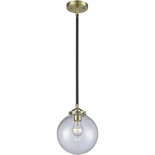 Nouveau Beacon LED 8 inch Black Antique Brass Mini Pendant Ceiling Light in Clear, Nouveau