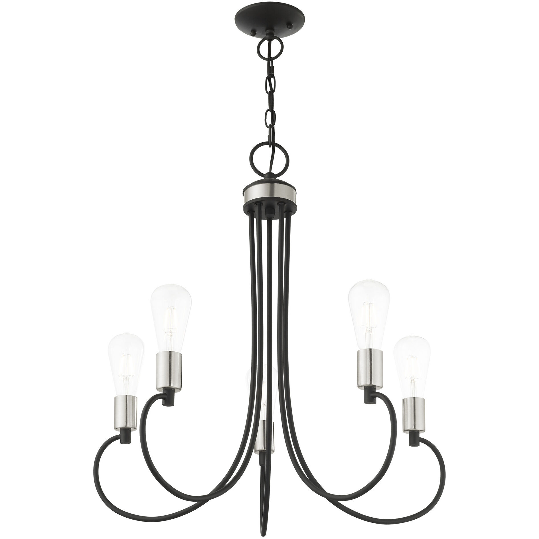 Bari 5 Light 25 inch Black with Brushed Nickel Accents Chandelier Ceiling Light