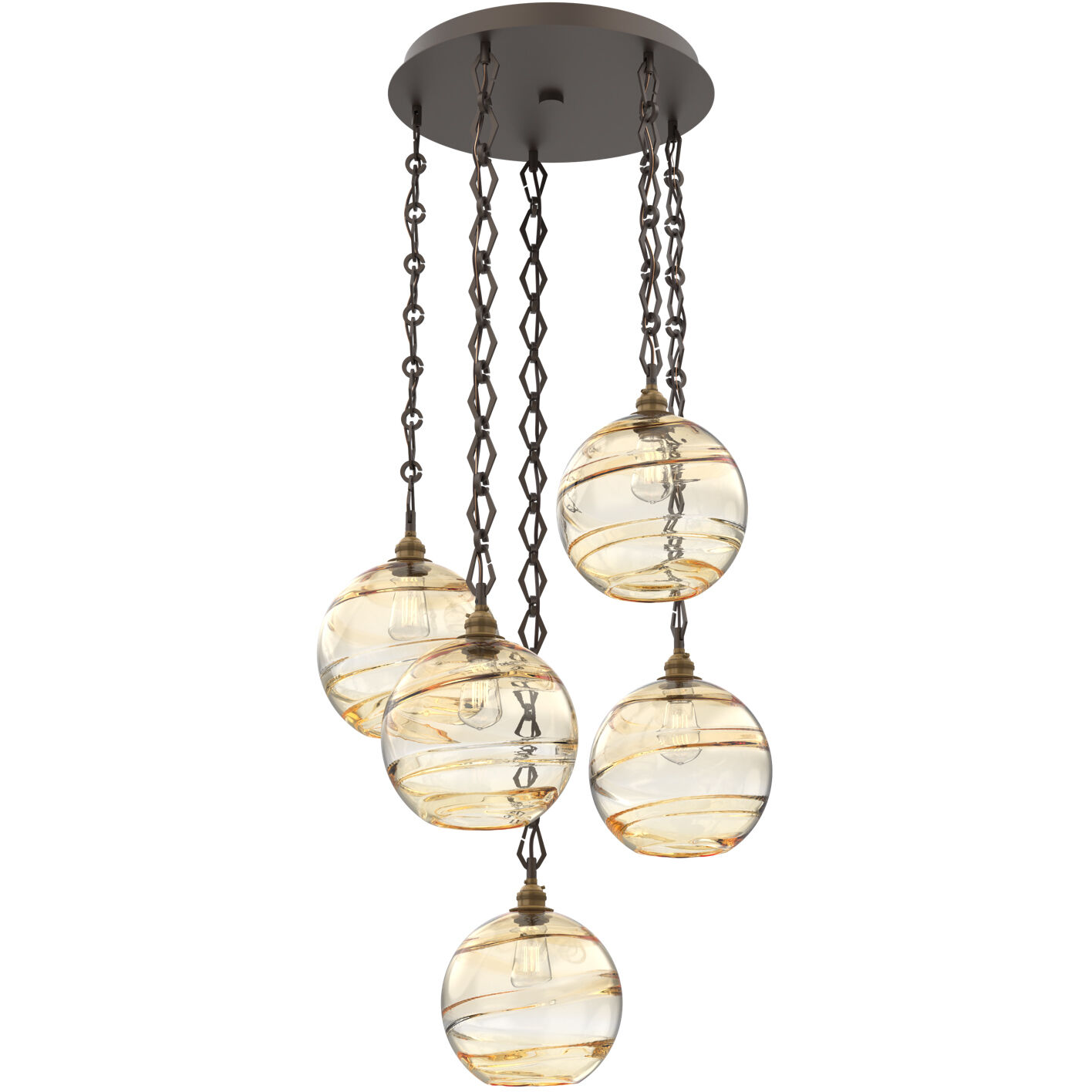 Terra 5 Light 23 inch Flat Bronze Multi-Pendant Ceiling Light in Amber Optic, Diamond Chain