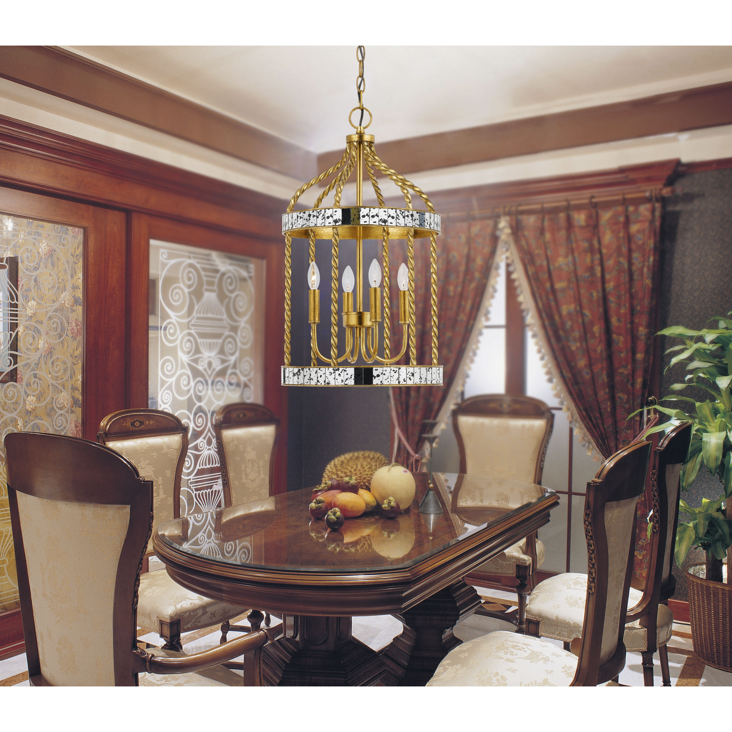 Glenwood 4 Light 13 inch French Gold and Antique Mirror Pendant Ceiling Light