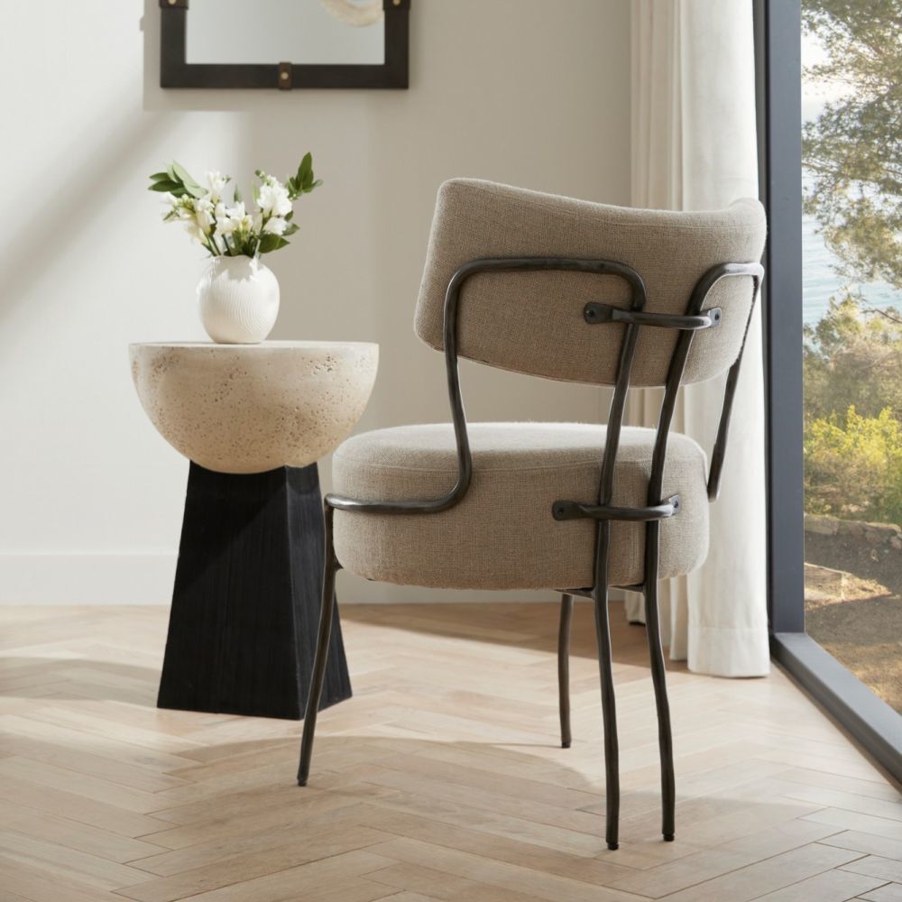 Enid Oatmeal Linen and Natural Iron Chair