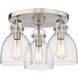 Newton Bell 3 Light 19.63 inch Satin Nickel Flush Mount Ceiling Light in Seedy Glass