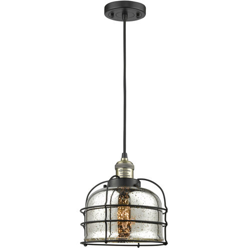 Franklin Restoration Bell Cage LED 9 inch Black Antique Brass Mini Pendant Ceiling Light in Silver Plated Mercury, Franklin Restoration
