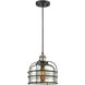 Franklin Restoration Bell Cage LED 9 inch Black Antique Brass Mini Pendant Ceiling Light in Silver Plated Mercury, Franklin Restoration
