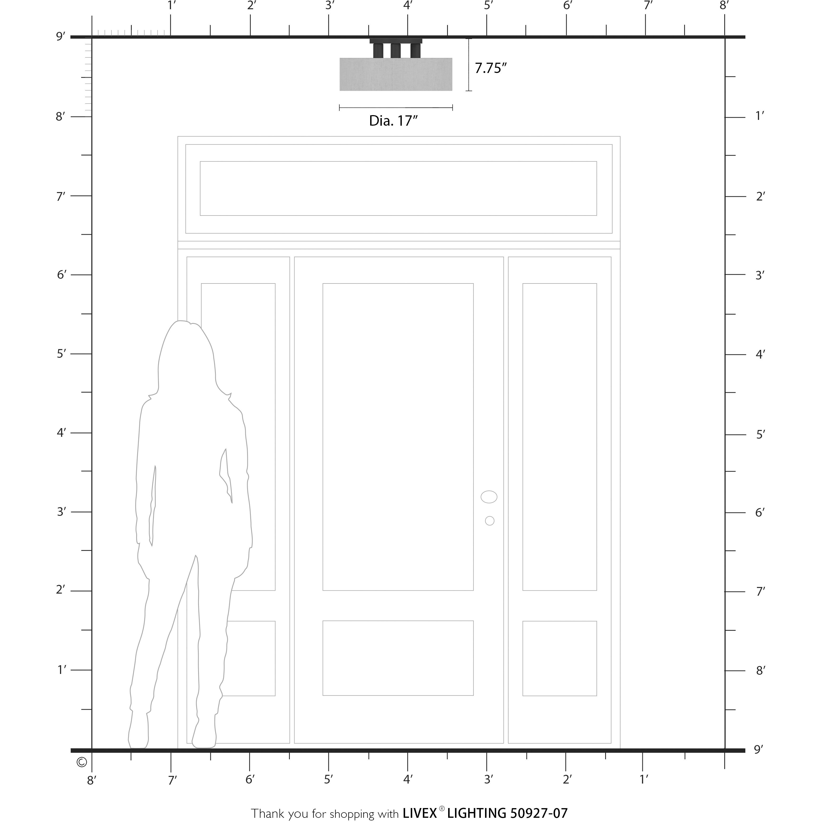 Ellsworth 3 Light 17 inch Bronze Semi Flush Mount Ceiling Light, Large