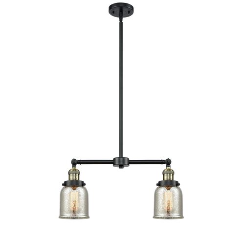 Franklin Restoration Small Bell 2 Light 21 inch Black Antique Brass Chandelier Ceiling Light in Silver Plated Mercury Glass, Franklin Restoration