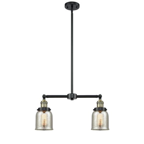 Franklin Restoration Small Bell 2 Light 21 inch Black Antique Brass Chandelier Ceiling Light in Silver Plated Mercury Glass, Franklin Restoration